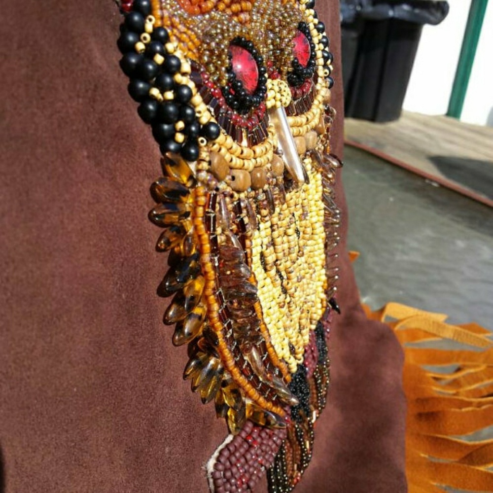 Native American beaded leather messenger bag